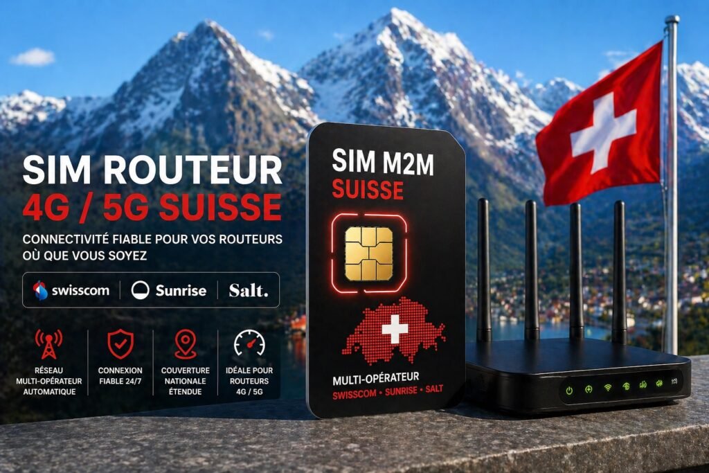 SIM routeur 4G 5G Suisse multi opérateur pour connexion internet fiable Carte SIM routeur 4G 5G Suisse multi opérateur pour internet IoT routeur Swisscom Sunrise Salt couverture nationale