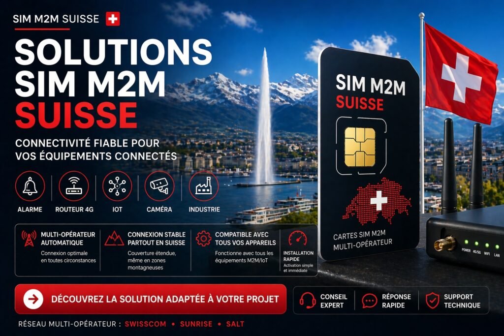solutions sim m2m suisse multi operateur swisscom sunrise salt iot alarme gps routeur 4g connexion fiable